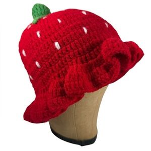 Handmade Strawberry Knit Hat Fun Kawaii Cottagecore Accessory One Size Unisex 🍓